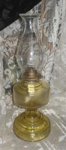 Vintage Yellow Glass Kerosene Lamp w/P.A. Eagle Burner