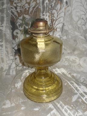 Vintage Yellow Glass Kerosene Lamp w/P.A. Eagle Burner
