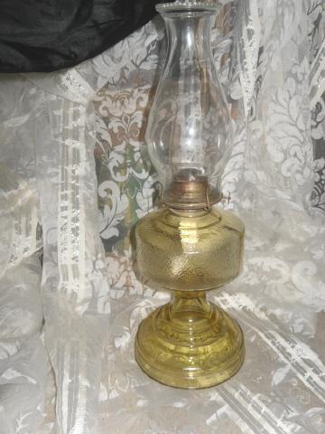 Vintage Yellow Glass Kerosene Lamp w/P.A. Eagle Burner