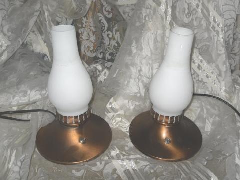 Electric Copper Lamps w/Glass Chimney **Pair**