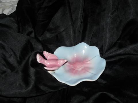 Vintage Royal Copley Pink Bird & Flower Dish