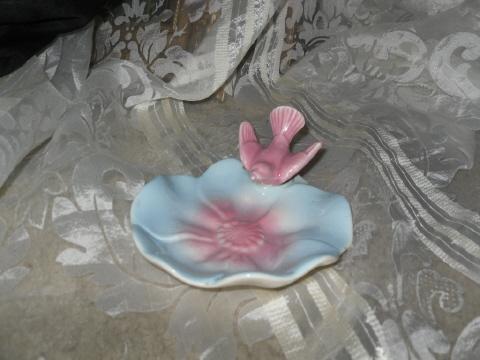 Vintage Royal Copley Pink Bird & Flower Dish