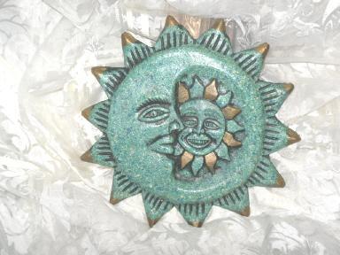 Vintage Mosaic Sun Moon & Stars Wall Sculpture