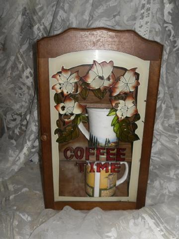 Wood & Stained Glass Coffee Mug Cabinet