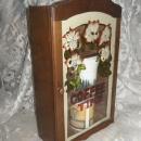Wood & Stained Glass Coffee Mug Cabinet
