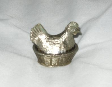 Vintage Miniature Metal Hen on Nest Dish