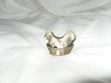 Vintage Miniature Metal Hen on Nest Dish