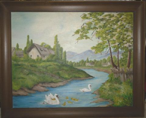 Vintage Swan Original Oil Painting