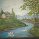 Vintage Swan Original Oil Painting