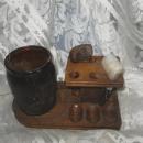 Vintage Wooden Pipe Stand w/Amber Glass Humidor
