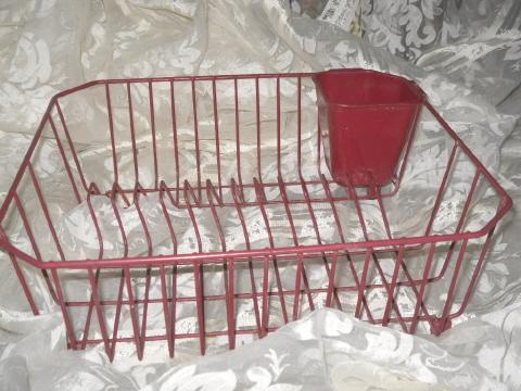Vintage Red Metal Dish Drainer Rack