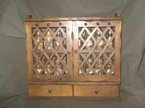 Vintage Wooden Spice Cabinet w/18 Spice Bottles