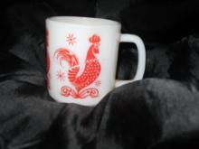 Vintage Red Rooster Fire King Coffee Mug
