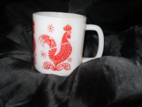 Vintage Red Rooster Fire King Coffee Mug