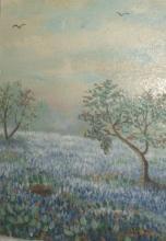 Vintage Original Blue Bonnets Oil Painting Signed
