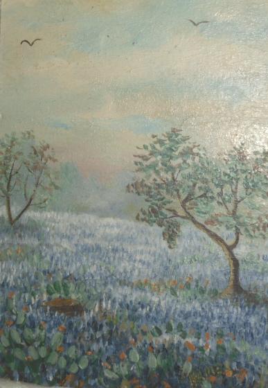 Vintage Original Blue Bonnets Oil Painting Signed
