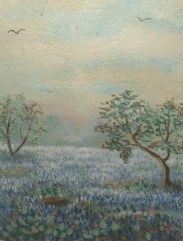 Vintage Original Blue Bonnets Oil Painting Signed