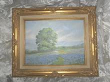 Vintage Original Blue Bonnets Oil Painting Signed & Framed