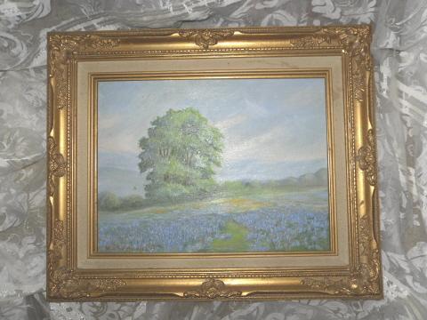 Vintage Original Blue Bonnets Oil Painting Signed & Framed