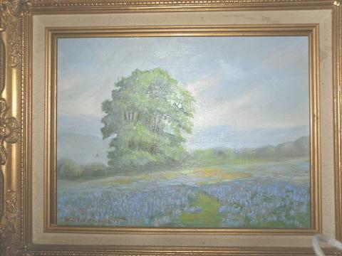 Vintage Original Blue Bonnets Oil Painting Signed & Framed