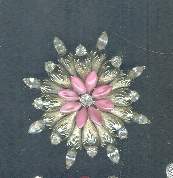 Vintage Pink Marquis Flower Brooch