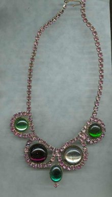 Vintage Pink Rhinestone Drop Necklace