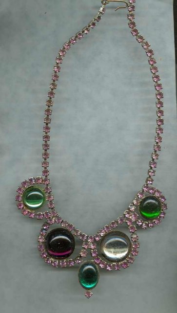 Vintage Pink Rhinestone Drop Necklace