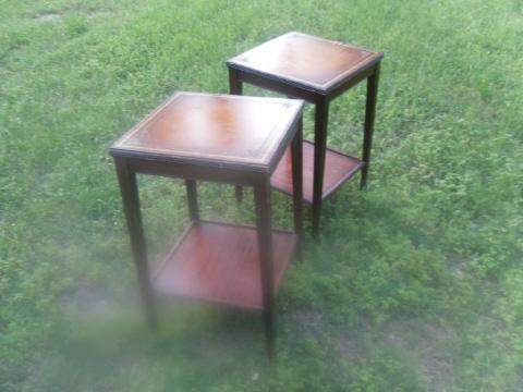 Vintage Leather Top Wooden Side Tables *Pair**