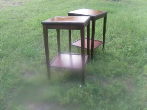 Vintage Leather Top Wooden Side Tables *Pair**