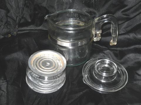 Vintage Pyrex Glass Coffee Percolator Pot Large 9 CUP **w/Basket & Lid**