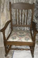 Antique Wooden Rocking Chair w/Upholstered Seat