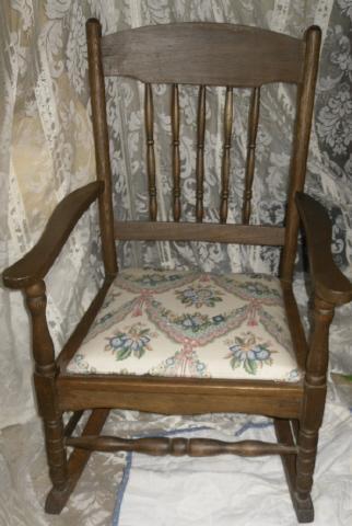 Antique Wooden Rocking Chair w/Upholstered Seat