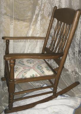 Antique Wooden Rocking Chair w/Upholstered Seat