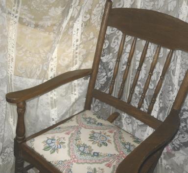 Antique Wooden Rocking Chair w/Upholstered Seat