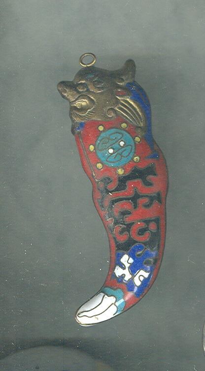 Antique Chinese Foo Dog Lion Cloisonne Enamel Pendant