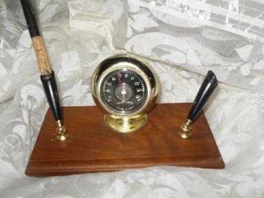 Vintage Desk Pen Holder w/Thermometer