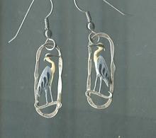 Vintage Sterling Silver & Enamel Egret Earrings