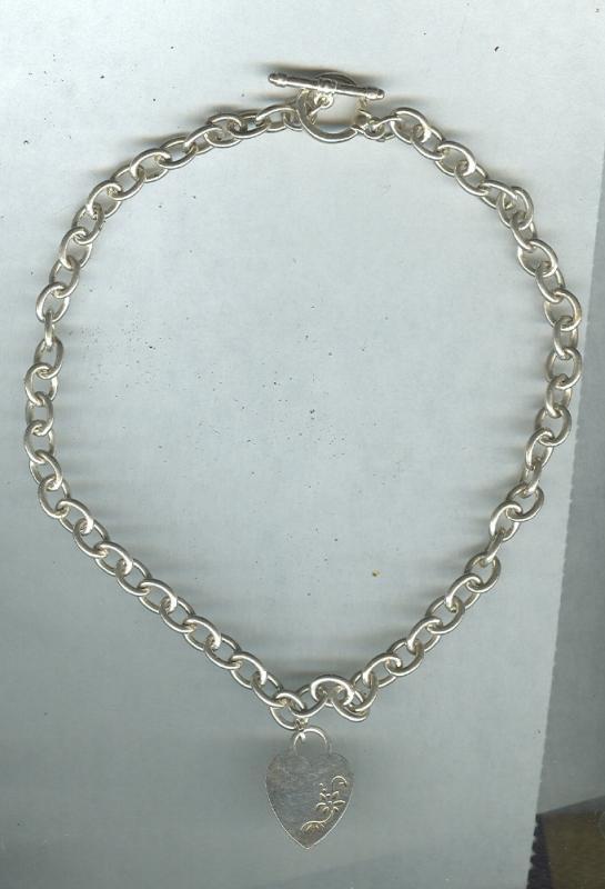 James Avery Style Classic Cable Necklace w/Toggle & Silver Heart Pendant