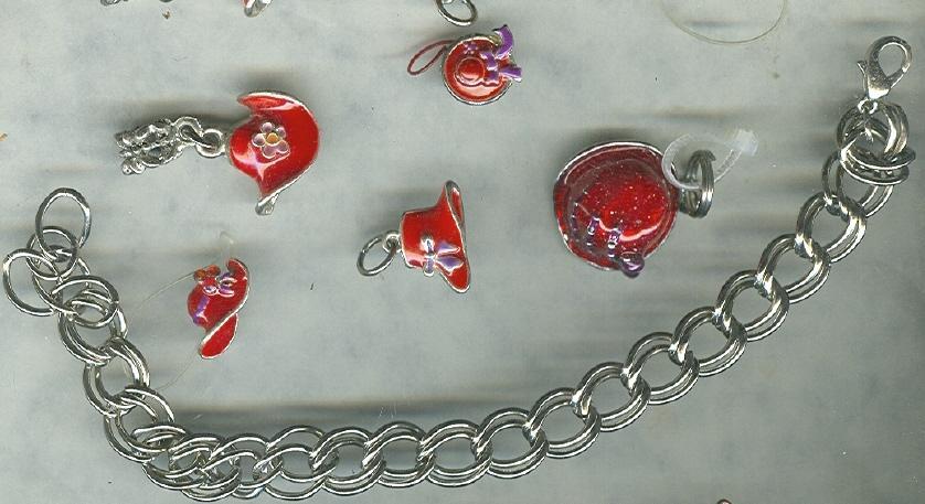 Silver Charm Bracelet w/Ladies Red Hat Society