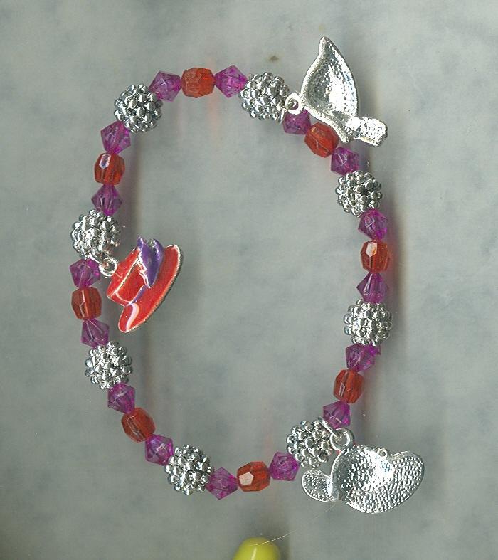 Silver Charm Bracelet w/ 5 Red Hat Charms Ladies Red Hat Society