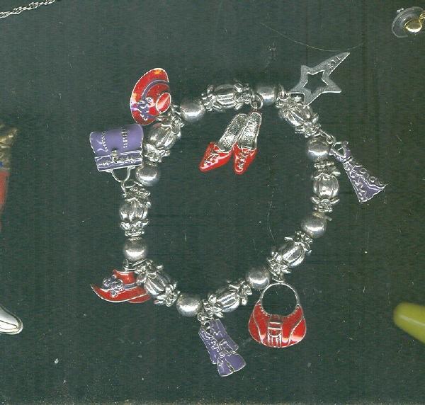 Silver Charm Bracelet w/8 Charms Red Hat, Shoes, Handbags