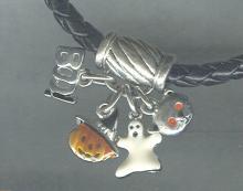 Black Leather Bracelet with 4 Halloween Charms