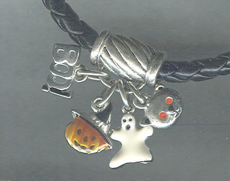 Black Leather Bracelet with 4 Halloween Charms