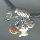 Black Leather Bracelet with 4 Halloween Charms