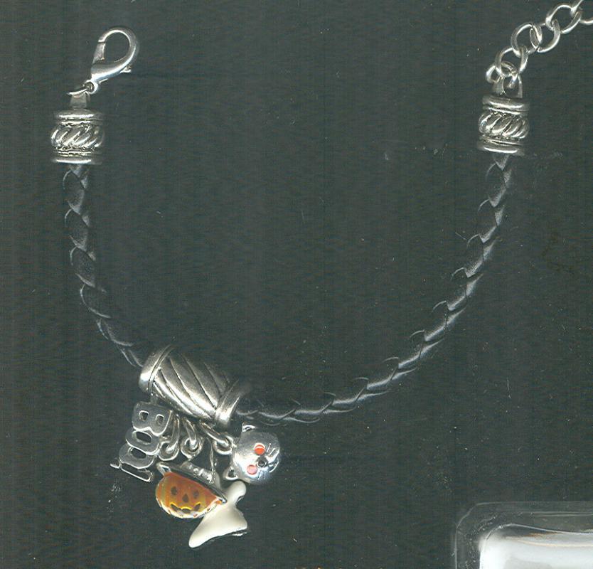 Black Leather Bracelet with 4 Halloween Charms