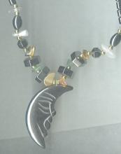 Crescent Moon Glass Pendant Bead Necklace