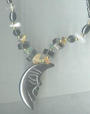 Crescent Moon Glass Pendant Bead Necklace