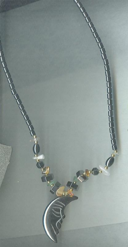 Crescent Moon Glass Pendant Bead Necklace