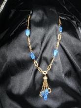 Blue Art Glass Bead Necklace #Statement Necklace