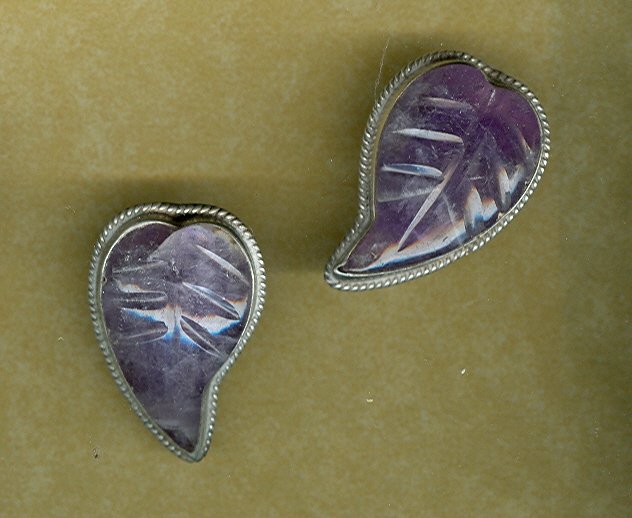Vintage Hand Crafted Silver & Purple Agate Earrings